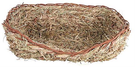 Bed, dwarf rabbits, grass, 33 × 12 × 26 cm