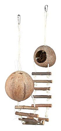 2 coconut houses with suspension bridge, mice, ø 13 × 100 cm