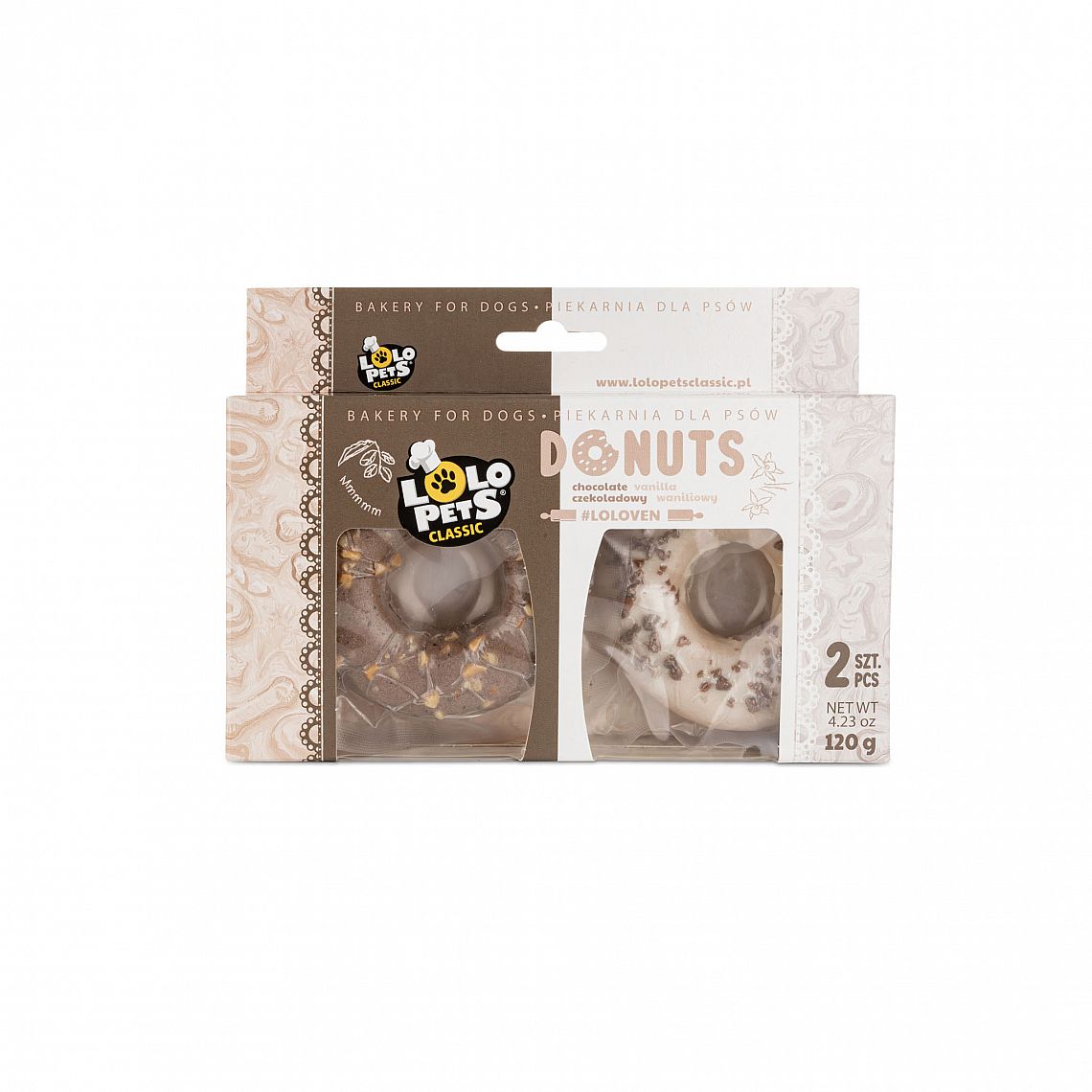 LOLO DONUTS pre psa vanilka, cokoládovo-orieškové, 2ks 120g